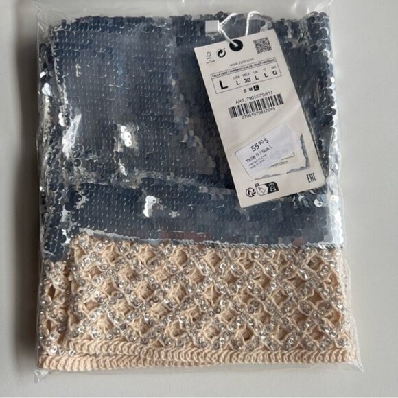 Zara - Ladies, Strapless Contrast Sequin Top - Aged Silver. Size' L. NWT. (1433) - Picture 2 of 13